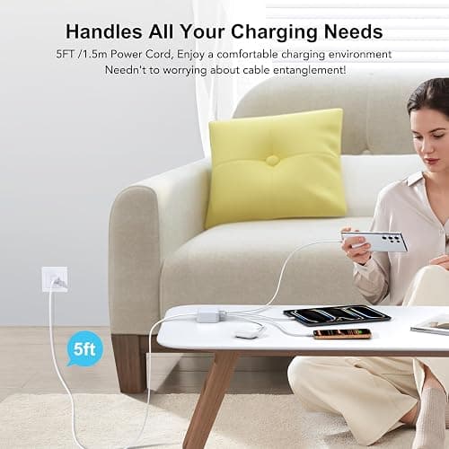 USB C Fast Charger, 100W GaN 6 Port Type Charging Station Hub Block Cube, Wall Charger Power Strip Adapter Plug for iPad iPhone 16 15 14 13 12 Pro Max Pixel Note Galaxy, 5ft Cord thumbnail 8