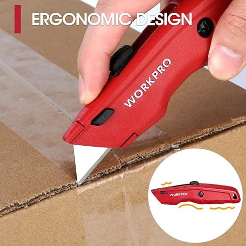 WORKPRO Premium Utility Knife, Retractable All Metal Heavy Duty Box Cutter, Quick Change Blade Razor Knife, with 10 Extra Blades thumbnail 4