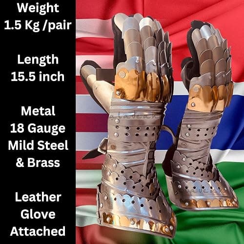 ALADEAN Medieval Gauntlets Warrior Steel Gloves German Gothic Style Knight Fantasy Armor Costume for Cosplay LARP SCA prop thumbnail 2
