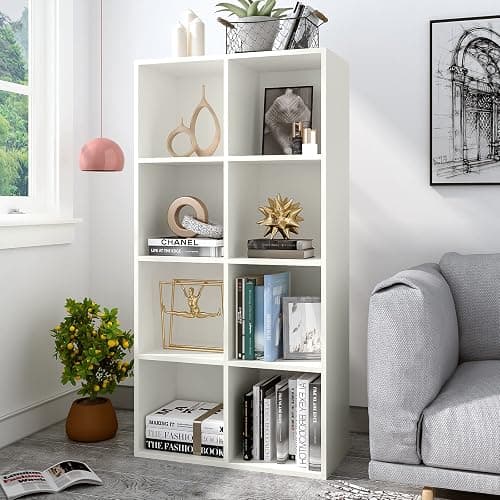 OSCHF 8-Cube Storage Shelf Bookcase - Wooden 4-Tier Floor Standing Open Bookshelf, Modern TV Stand up to 55 Inchs for Home and Office, Warm White thumbnail 2
