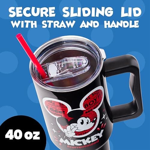 Silver Buffalo Disney Mickey Mouse, Stainless Steel Tumbler, 40oz | Classic Hashtag Current Mood #currentmood, Double Walled, Handle, Straw, Fits in Standard Cup Holder, 1.18 Liters thumbnail 4