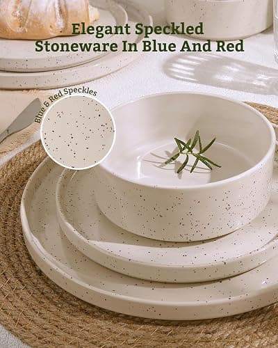 Famiware Nebula Plates and Bowls Sets, 12 Pieces Dinnerware Sets, Dishes Set for 4, Creamy White with Colorful Speckles thumbnail 4