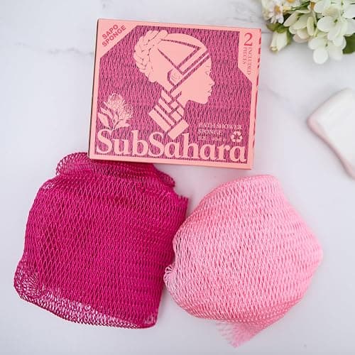 SubSahara Authentic African Net Sponge - 2 Pack Exfoliating Bath & Shower Loofah Sponge for Body & Face, Gentle Scrubber for All Skin Types, Travel, Durable (Dark Pink & Light Pink) thumbnail 4