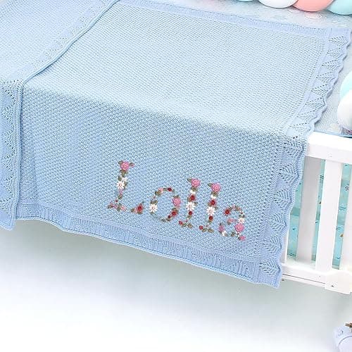 SWaddle AN Personalized Floral Embroidered Name Blanket – Soft Cotton Knit Newborn Blanket, Custom Keepsake Gift, Cozy Cover for Girls, Unique Shower Present thumbnail 9