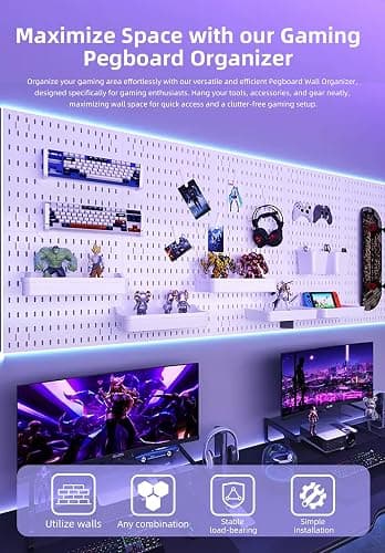 Zestify Pegboard Wall Organizer Kit, Modular Storage System, Black | 4 Modular 11.8" Pegboards with Hooks & Storage Baskets, Durable ABS/HIPS for Gaming, Office, Craft & Home Organization thumbnail 3