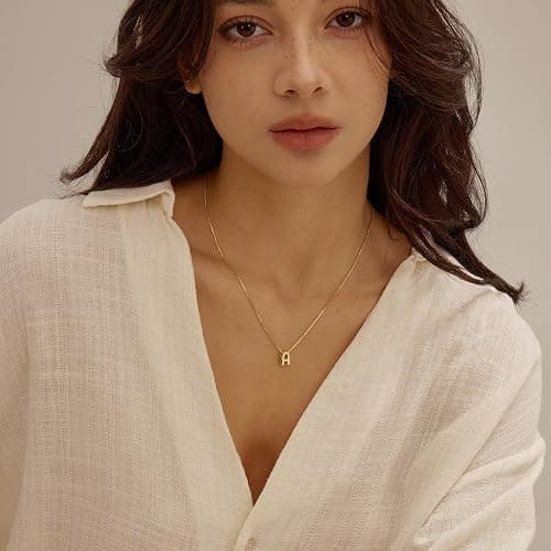 14K Gold Plated Bubble Letter Necklace, Tarnish Free and Waterproof Dainty Initial Necklace for Women, Trendy Personalized Gold Jewelry Gift for Her thumbnail 3