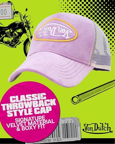 Von Dutch Unisex Velvet Trucker Hat, Curved Bill, Mesh Back, Snapback | Soft Texture Adds Standout Style and Attitude, Ventilated Panel Keeps It Lightweight, Structured Crown Holds Its Shape thumbnail 3