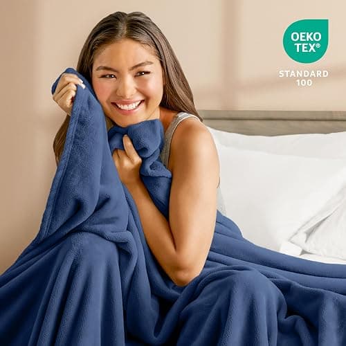 Bare Home Fleece Blanket - Twin/Twin Extra Long - Ultra-Soft Lightweight for Bed, Sofa, and Couch - Luxury Microplush - Cozy Warm Blanket (Twin/Twin XL, Dark Blue) thumbnail 4