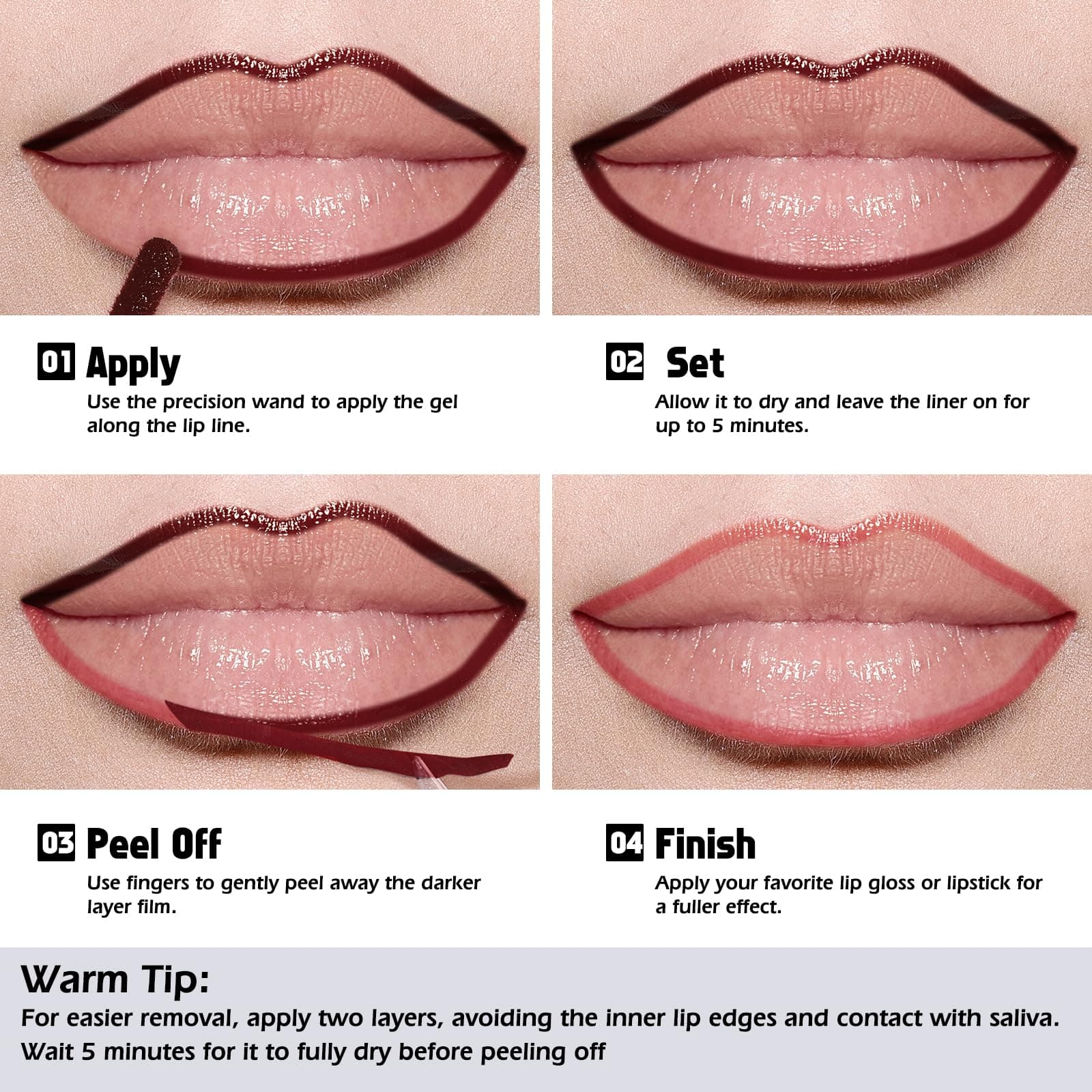 KIMUSE Peel Off Lip Liner Stain, Long Lasting Lip Tint Stain Peel Off, Waterproof, Transfer Proof, Highly Pigmented Color Tattoo Lip Tint Liner, Matte Finish (Nude pinky) thumbnail 2