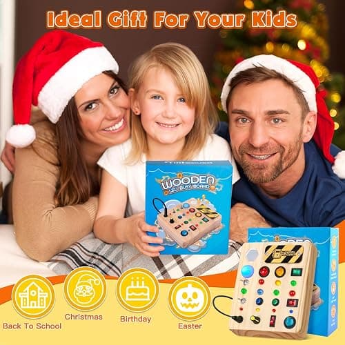 TINTECUSA Busy Board Montessori Toys for Toddler, Wooden Sensory Board Switch Toy with Shape Sorter LED Light Up Toys Educational Plane Travel Activity for Girls & Boys thumbnail 7