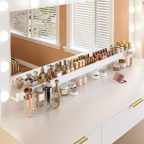 ALEXNUTRE Vanity Desk with Large Mirror and Lights, 45.3in Makeup Vanity with Power Outlet 9 Drawers & Storage, 3 Lighting Color Adjustable, White Vanity Desk for Bedroom thumbnail 6