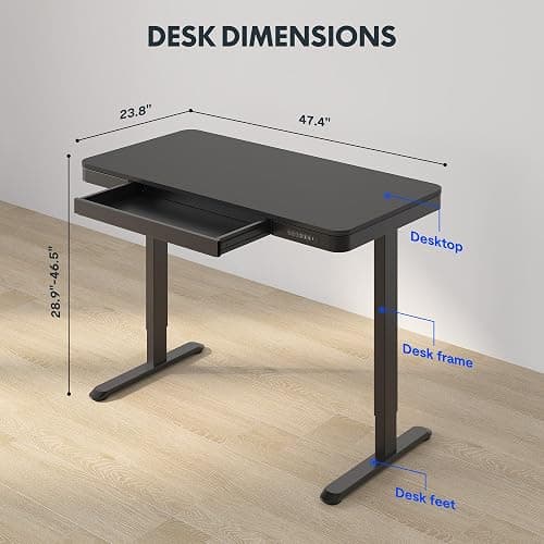 FLEXISPOT Comhar Electric Standing Desk with Drawer Desktop & Adjustable Frame Quick Install w/USB Charge Ports (Black, Wood) thumbnail 3