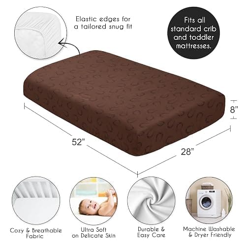 Sweet Jojo Designs Fitted Baby Crib Sheets (Horseshoe Print) for Boys or Girls, Infant Nursery, Toddler Room - Standard Size (Brown for The Western, Cowboy, Southern, Country, Wild West Collection) thumbnail 2