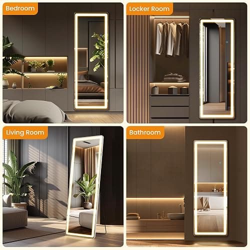 Aidoly LED Rectangular Full Length Mirror, 64"L x 21"W Body Standing Mirror | Shatterproof Tempered Glass, 3 Color Lighting Standing, for Bedroom Cloakroom Livingroom, White thumbnail 6