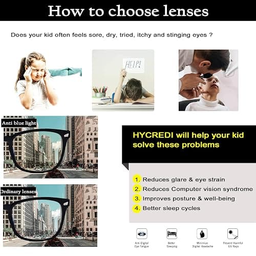 Hycredi Kids Blue Light Blocking Glasses，Anti Eyestrain & UV Protection, Computer Gaming TV Phone Glasses for Boys Girls thumbnail 3