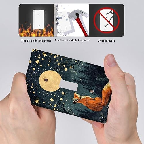 Night Sky Fox Light Switch Cover Plates/Outlet Covers, Fairytale Jungle With Stars And Moon, Thermoplastic Mystical Nature Landscape Wall Plates, Standard Size Faceplate Single Toggle thumbnail 5