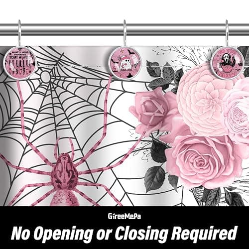 12 Pcs Gothic Horror Face Inspired Shower Curtain Hooks – Round Decorative Bathroom Rings – Rustproof Glass Surface Stainless Steel for Spooky Theme Decor thumbnail 5