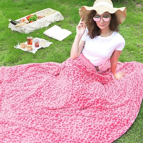 Y2K Pink Girly Room Decor Blanket - Soft Plush Leopard Throw for Women & Girls, Cozy Fleece Small Blanket for Couch Bed, Birthday, Mother’s Day & Easter Gifts thumbnail 2