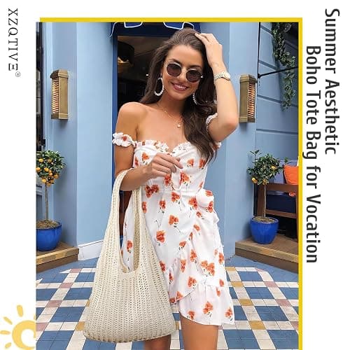 XZQTIVE Crochet Tote Bag for Women Mesh Beach bag for Summer Vacation Aesthetic Hobo Knit Shoulder Bag thumbnail 4