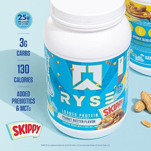 RYSE Loaded Protein Powder - Skippy Peanut Butter - 25g Whey Protein Isolate & Concentrate with Prebiotic Fiber & MCTs - Low Carb, Low Sugar, Digestive-Friendly - 27 Servings / 2 lb Tub thumbnail 5