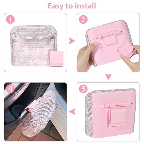 Accmor Bling Car Trash Can with Lid, Leakproof Mini Vehicle Trash Bin Automotive Dustbin Organizer Storage, Sparkling Crystal Rhinestone Trash Bag Container with 30pcs Garbage Bags Car Accessories thumbnail 4