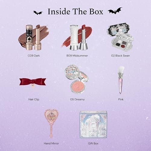 Flower Knows Swan Ballet 8-Piece Makeup Gift Box Set,Matte Lipstick + Shine Lipstick + Blush+ Eyeshadow Palette + Hand Mirror + Hair Clip + Blush Brush +Gift Box,Gift for Women & Girls thumbnail 2