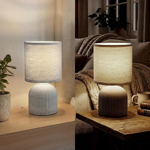 BRILONER - Tischlampe mit Stoffschirm, Kabelschalter, Keramikfuß, Lampe, Nachttischlampe, Tischleuchte, Dekolampe Flur, Bürolampe, Leselampe, Wohnzimmer, Schlafzimmer, 15x28 cm (DxH), Grau thumbnail 9