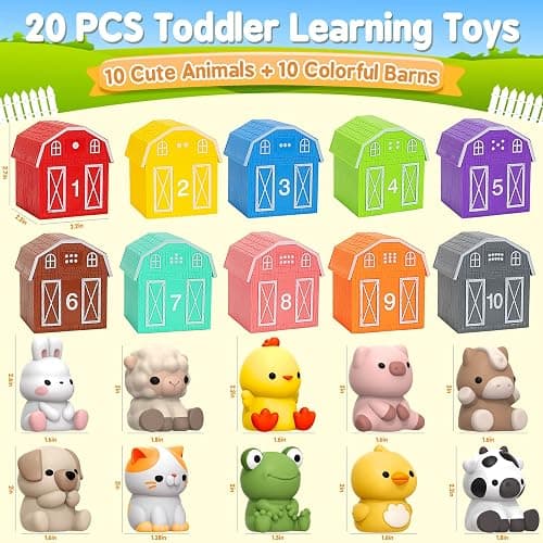 Learning Toys for 1,2,3 Year Old Toddlers, 20Pcs Farm Animals Toys Montessori Counting, Matching & Sorting Fine Motor Games, Christmas Birthday Easter Gift for Baby Boys Girls Age 12-18 Months thumbnail 5