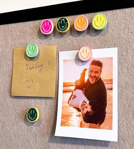 24 Smiley Face Decorative Push Pins, Cute Bulletin Board Push Pins, Thumbtacks for Cork Boards, Office Organization, or Home Décor (24-Colourful) thumbnail 2