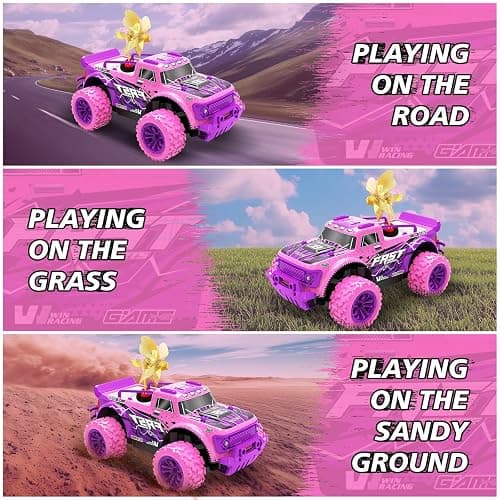 iDrone Remote Control Car for Girls: 1:20 Scale Pink Purple Rc Truck with LED Light and DIY Windmills - 20Km/h All Terrain Fast RC Cars, 2.4GHz Monster Truck Toys for Kids Gift thumbnail 5