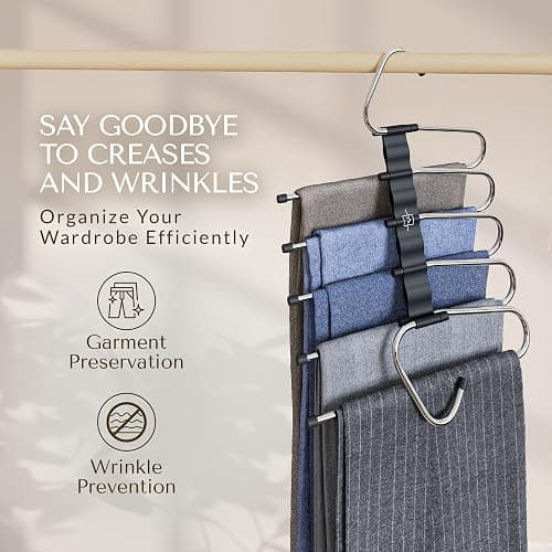 MORALVE Pants Hangers Space Saving - 2 Pack - Non-Slip Multi-Layer Space Saving Hangers - Multifunctional Clothing Rack for Closet Storage - Ideal for Jeans, Trousers, Skirts, Scarves & Slacks (Black) thumbnail 6