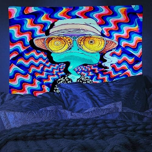 ADDWel Blacklight Frog Tapestry, Hippie Alien Tapestry Glow In The Dark, UV Reactive Black Light Upright Posters Wall Hanging for Bedroom Dorm Living Room Backdrop Decor thumbnail 8