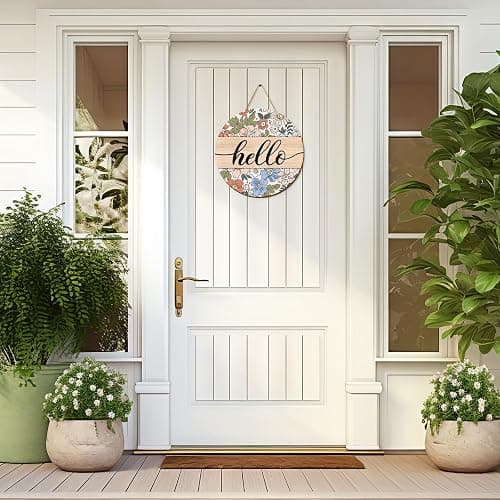 Whaline Vintage Hello Front Door Sign Boho Flower Welcome Wall Sign Colorful Floral Wooden Hanging Wreath for Spring Summer Holiday Indoor Outdoor Farmhouse Home Porch Window Decor thumbnail 2