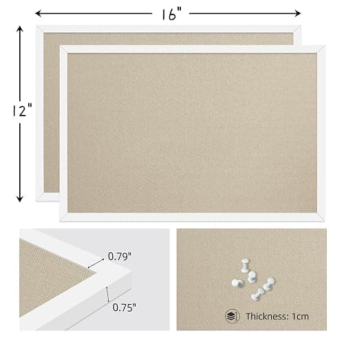 Yunihome 12x16 Inch (2-Pack) Cork Board for Wall Hanging with Linen, Bulletin Board with Push Pins, Mounted Memo Message Board for Home Office Decor, Dorm Room Essentials, Classroom Organization thumbnail 3
