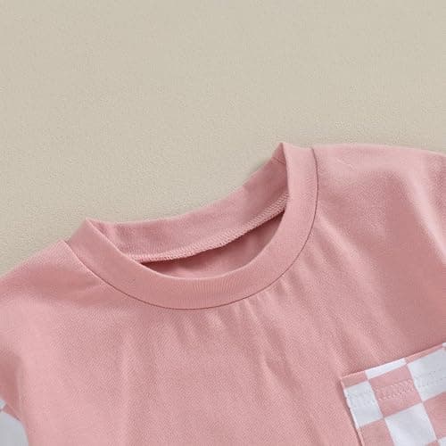 Sejardin Toddler Baby Girl Clothes Summer Outfit Plaid Patchwork Short Sleeve T Shirt Tops and Stretch Casual Shorts Set thumbnail 4