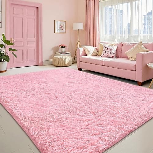 OLANLY Area Rugs for Living Room Bedroom, Machine Washable 4x5.9 ft Soft Fluffy Shaggy Bedside Rug, Indoor Floor Carpet for Kids Girls and Boys, Dorms, Nursery Rooms, Home Decor Aesthetic, Pink thumbnail 7