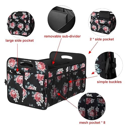 Femuar Car Trunk Organizer,Car Storage Organizer with 72L Large Capacity Waterproof Collapsible and 11 Pockets,Trunk Organizer for Car Suv/Jeep/Sedan, Large Size, Flower thumbnail 7