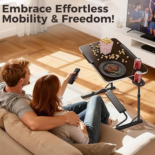 FoldWise Upgraded Folding TV Tray Table - Extra Large & Sturdy Laptop Table for Couch, Height & Angle Adjustable Desk for Dinner, Work & TV - Includes Footrest, Cup Holder, iPad Holder & Edge Stopper thumbnail 8