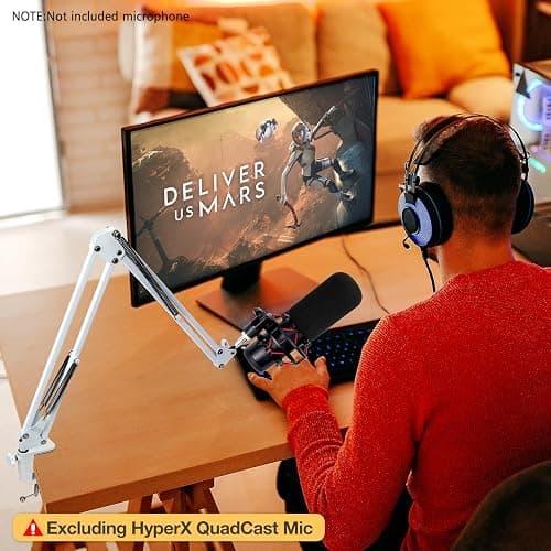For HyperX QuadCast S White Boom Arm - White Mic Arm Compatible with Hyper x QuadCast, Microphone Boom Arm with Pop Filter, Improve Sound Quality, Mic Boom Arm for Hyperx QuadCast by SUNMON thumbnail 7