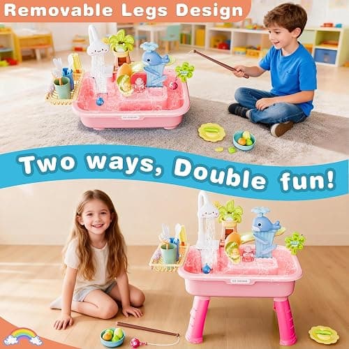 Toddler Water Table for 1-3 Year Old - Upgraded Electric Pump Water Toys, Outdoor Sensory Play Sand & Water Table, Kitchen Sink Toy with Running Water & Fishing Game, Summer Gifts for Boys Girls(Pink) thumbnail 4