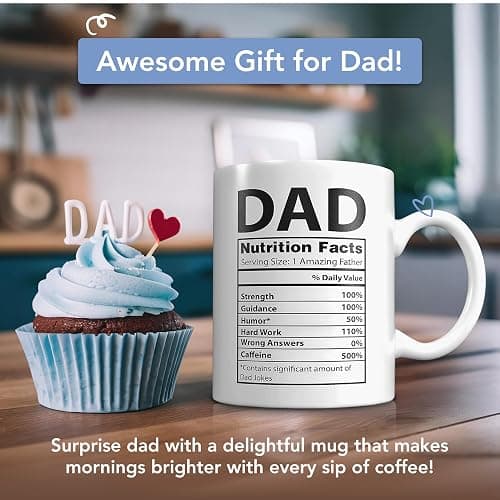Light Autumn Funny Gifts for Dad - 11 oz Ceramic Dad Coffee Mug from Daughter or Son - Daddy Cup with Nutritional Facts - Thoughful Birthday or Father’s Day Present - White Mug for Morning Coffee thumbnail 3