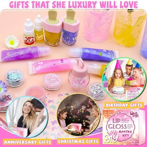 WhizToys 74PCS DIY Lip Gloss Making Kit，Make Your Own Lip Glosses Moisturizing DIY Lip Glaze Handmade Glittery Set for Teens Girls Women Makeup Lover Beginner Birthday Gift thumbnail 8