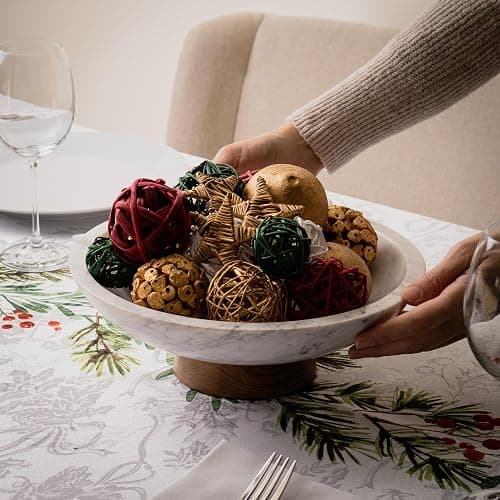 Cork & Mill Marble Decorative Bowl for Home Decor - Handcrafted Natural Stone with Acacia Wood Pedestal - Versatile 11" Catch All for Entryway, Kitchen Fruit Bowl, Potpourri, Dining Table Centerpiece thumbnail 2