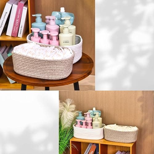 QFLQFL Small Woven Storage Basket,Medium Storage Baskets,Mini Cotton Rope Basket,For Shelves,Nursery,Office,Bathroom,And More–Perfect For Organizing&Décor thumbnail 5