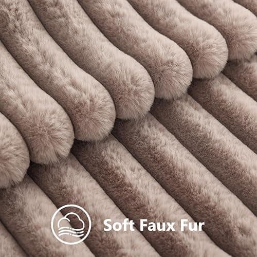decorUhome Cozy Faux Fur Throw Pillow Covers 12x20 Set of 2 Decorative Soft Plush Striped Lumbar Modern Farmhouse Boho Couch Pillow Cases with Velvet Back for Sofa Bed Living Room, Light Coffee thumbnail 3