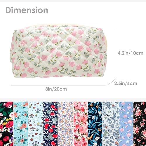 PAZIMIIK Vintage Quilted Makeup Bag Cosmetic Pouch for Brushes Pencils and Travel Make Up Accessories for Women and Girls Flower White thumbnail 4