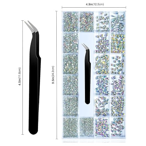 Glass Crystal AB Nail Jewels & Flatback Rhinestones Kit - Multi Shape Nail Gems & Diamonds 3D Charms with Wax Pencil & Tweezers thumbnail 3