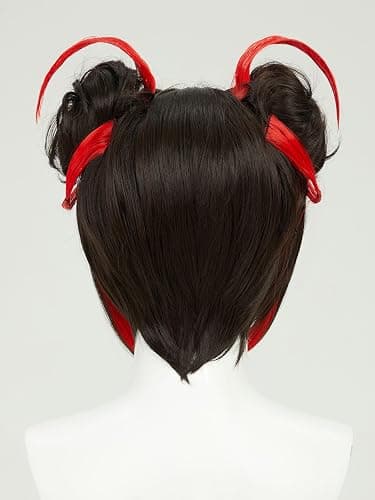 Micotaku Miraculous Ladybug Shadybug Cosplay Wig Black and Red Wig With Two Hair Buns and Six Red Hair Pieces Halloween Costume Party Outfit for Christmas Synthetic Wig+ Wig Cap thumbnail 4