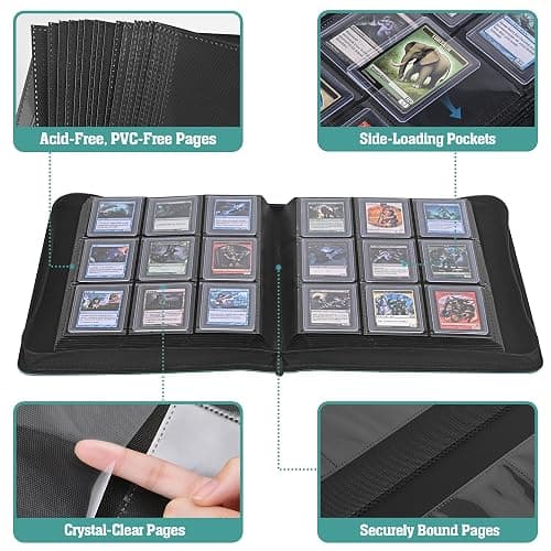 UGYAZX Top Loader Binder, 9 Pocket Holds 360 Top Loaders, Side-Loading Full-Zip Binder with Water-Resistant PU Cover for 3" x 4" Toploaders, TCG, MTG & Sports Cards, Blue Butterfly Cat thumbnail 6