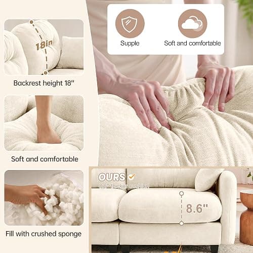 YESER 74" Modular Sectional Sofa Cloud Couch, L Shaped Couch with Movable Ottoman, Modern Loveseat Deep Seat Sectional Couches for Living Room, Comfy Chenille Sofa Modular Couches for Bedroom,Beige thumbnail 7